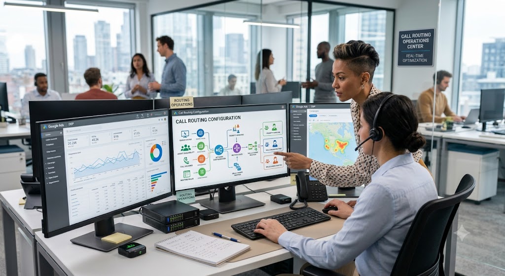 Call routing operations center — real-time optimization team